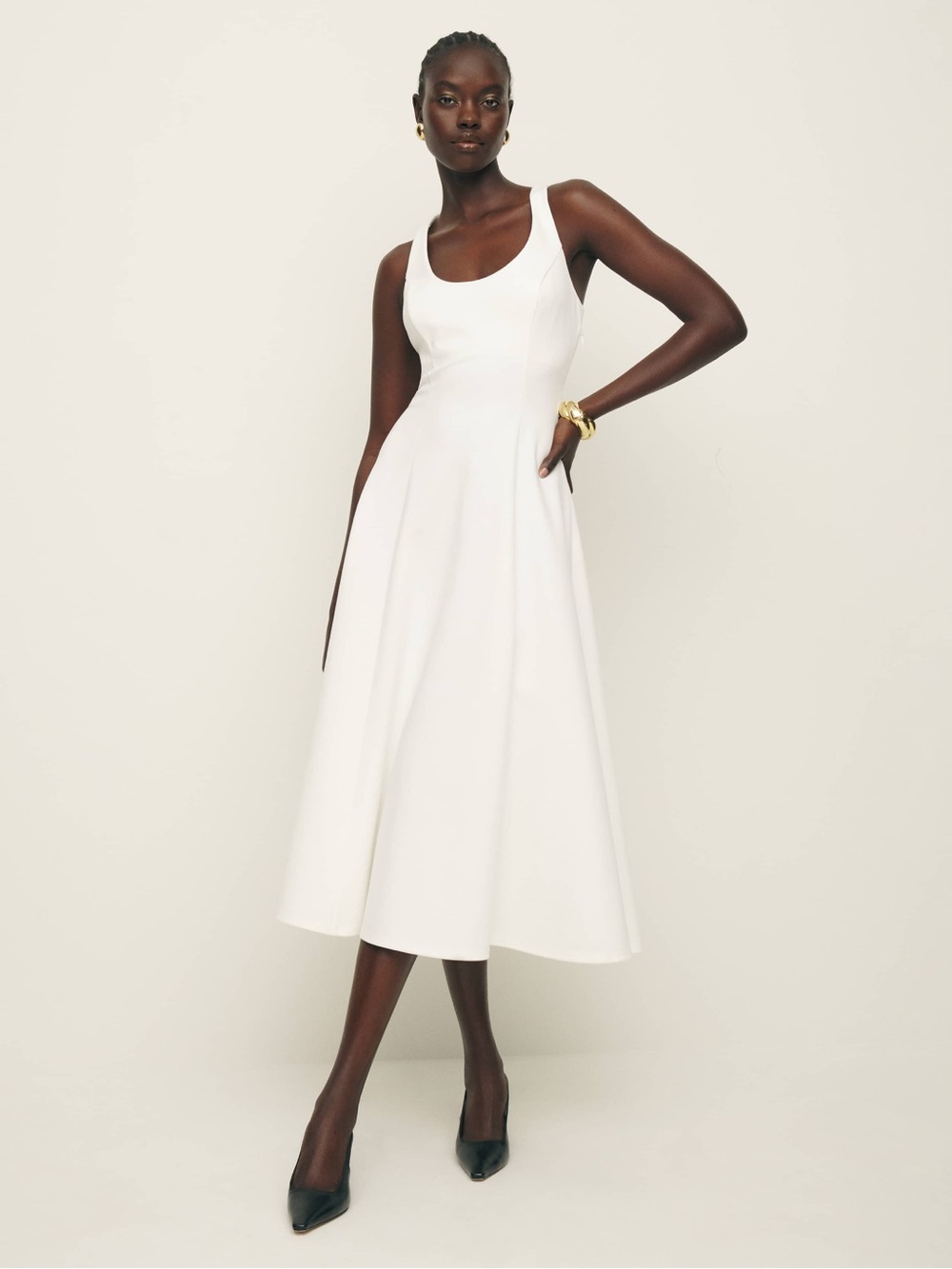 Reformation Mikol White Knit flare Midi Dress NWT